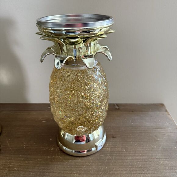 Bath & Body Work 10" Pineapple Globe Pedestal 3-Wick Candle Holder Light Glitter - Picture 1 of 5